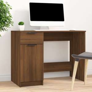 Dunstable Wooden Laptop Desk 1 Door 1 Drawer In Brown Oak - UK