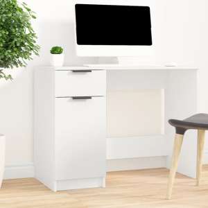 Dunstable Wooden Laptop Desk With 1 Door 1 Drawer In White - UK