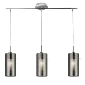Duo 3 Lights Smoked Glass Bar Ceiling Pendant Light In Chrome - UK