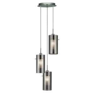 Duo 3 Lights Smoked Glass Ceiling Pendant Light In Chrome - UK
