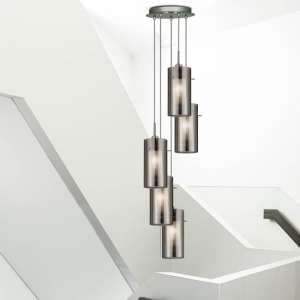 Duo 5 Lights Smoked Glass Ceiling Pendant Light In Chrome - UK