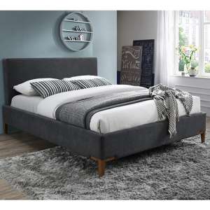 Durban Fabric Double Bed In Dark Grey With Oak Legs - UK