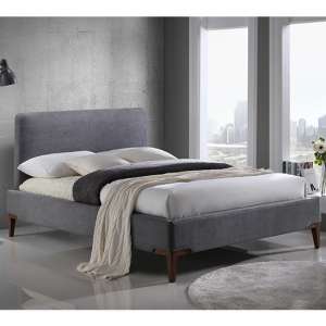 Durban Fabric Double Bed In Grey With Oak Legs - UK
