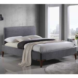 Durban Fabric King Size Bed In Grey With Oak Legs - UK