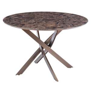 Dutton Glass Dining Table Round In Brown Marble Effect - UK