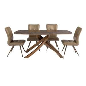 Dutton Marble Effect Glass Dining Table 6 Kalista Taupe Chairs