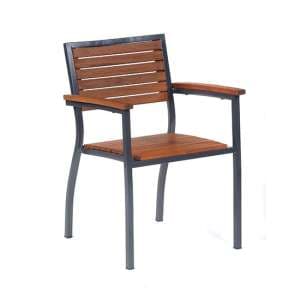 Dylan Hardwood Arm Chair In Brown With Dark Grey Metal Frame - UK