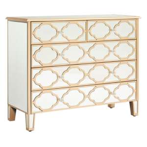 Dziban Mirrored Glass Chest Of 5 Drawers In Gold