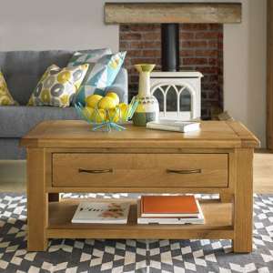 Earls Wooden Coffee Table In Chunky Solid Oak With 1 Drawer - UK