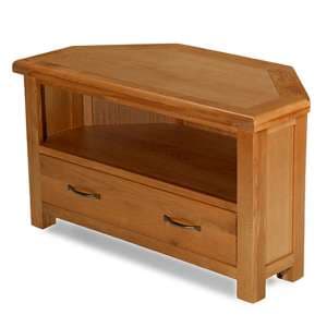 Earls Wooden Corner TV Unit In Chunky Solid Oak With 1 Drawer - UK