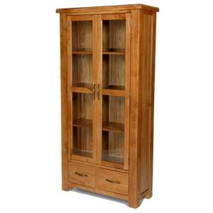 Earls Wooden Glazed Display Cabinet In Chunky Solid Oak