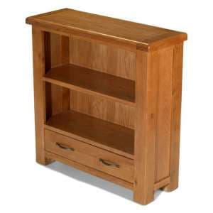 Earls Wooden Low Bookcase In Chunky Solid Oak With 1 Drawer - UK