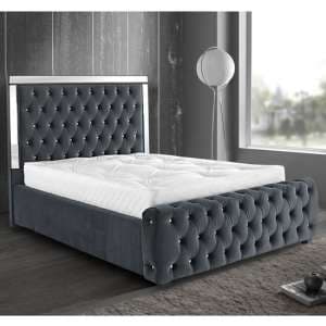 Eastcote Plush Velvet Mirrored Double Bed In Grey - UK
