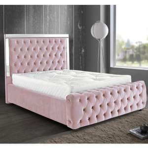 Eastcote Plush Velvet Mirrored King Size Bed In Pink - UK