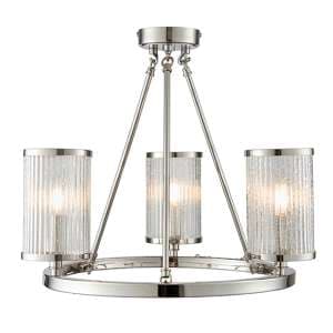 Easton 3 Lights Glass Semi Flush Ceiling Light In Bright Nickel - UK