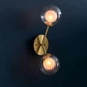 Easton Clear Ribbed And Frosted Glass Wall Light In Satin Brass - UK