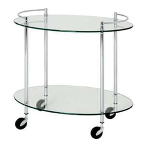Eauclaire Oval Glass Shelves Serving Trolley In Chrome - UK