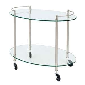 Eauclaire Oval Glass Shelves Serving Trolley In Stainless Steel Look - UK