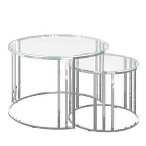 Eakley Set Of 2 Glass Coffee Tables With Stainless Steel Legs - UK