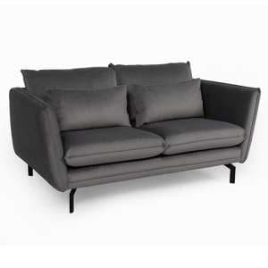 Edel Fabric 2 Seater Sofa With Black Metal Legs In Grey