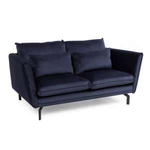 Edel Fabric 2 Seater Sofa In Navy With Black Metal Legs