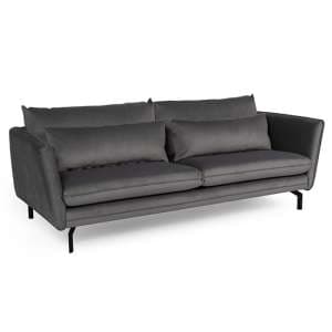 Edel Fabric 3 Seater Sofa With Black Metal Legs In Grey - UK