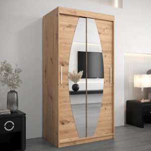 Eden Mirrored Wardrobe 2 Sliding Doors 100cm In Artisan Oak - UK