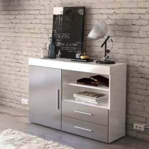 Edged High Gloss Sideboard In Grey And White