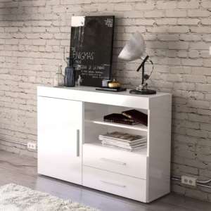 Edged High Gloss Sideboard In White