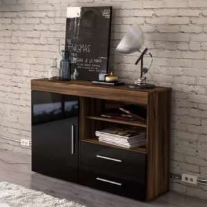 Edged Wooden Sideboard In Walnut And Black High Gloss