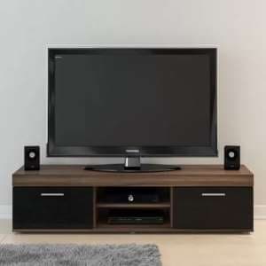 Edged Wooden TV Stand Large In Walnut And Black High Gloss