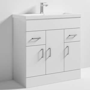 Edina 80cm Floor Vanity With Mid Edged Basin In Gloss White - UK