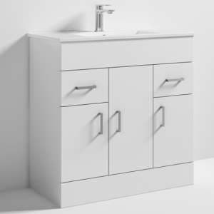 Edina 80cm Floor Vanity With Minimalist Basin In Gloss White - UK
