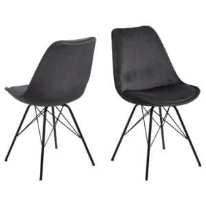 Edisto Dark Grey Velvet Dining Chairs In Pair - UK