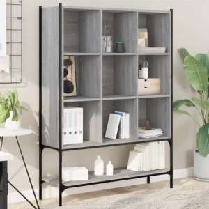 Edisto Wooden Bookcase With 9 Shelves In Grey Sonoma Oak - UK