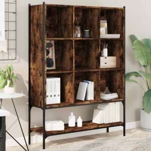 Edisto Wooden Bookcase With 9 Shelves In Smoked Oak - UK