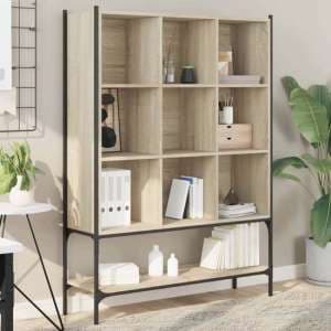 Edisto Wooden Bookcase With 9 Shelves In Sonoma Oak - UK