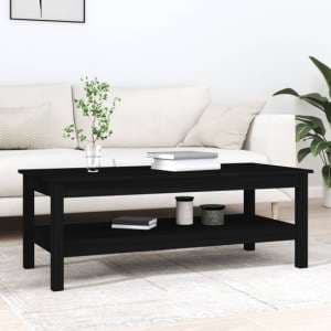 Edita Pine Wood Coffee Table With Undershelf In Black