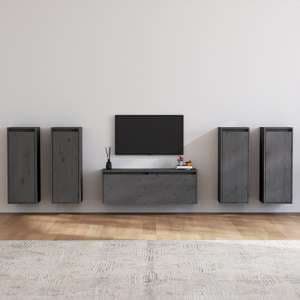 Edsel Solid Pinewood Entertainment Unit In Grey - UK