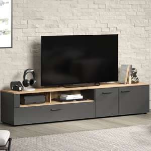 Eilat Wooden TV Stand In Anthracite And Evoke Oak With LED - UK
