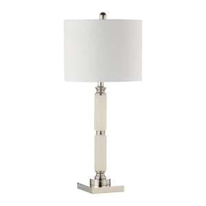 Eilat White Linen Shade Table Lamp With Clear Alabaster Base - UK