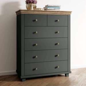 Eilat Wooden Chest Of 6 Drawers In Green - UK