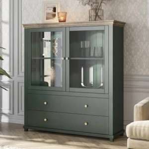 Eilat Wooden Display Cabinet 2 Doors In Green With LED - UK