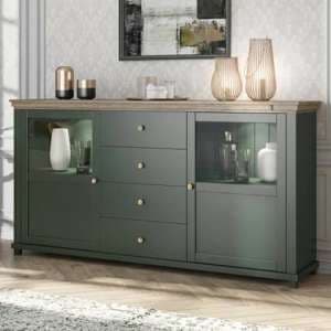 Eilat Wooden Sideboard 2 Doors 4 Drawers In Green With LED - UK