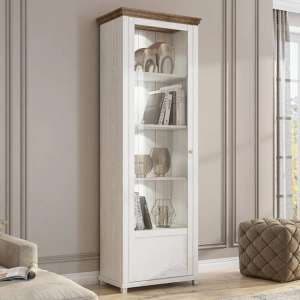 Eilat Wooden Tall Display Cabinet Left In Abisko Ash And LED - UK