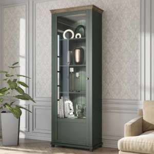 Eilat Wooden Tall Display Cabinet Left In Green And LED - UK