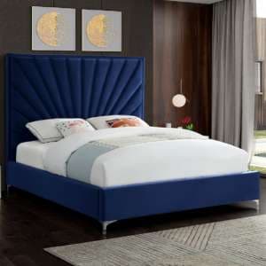 Einod Plush Velvet Upholstered Double Bed In Blue - UK