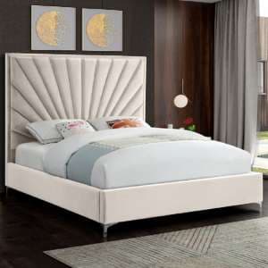 Einod Plush Velvet Upholstered Double Bed In Cream - UK