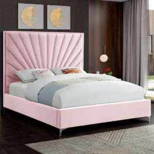 Einod Plush Velvet Upholstered Double Bed In Pink - UK