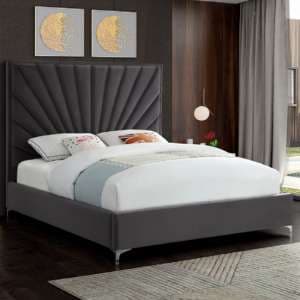 Einod Plush Velvet Upholstered Double Bed In Steel - UK